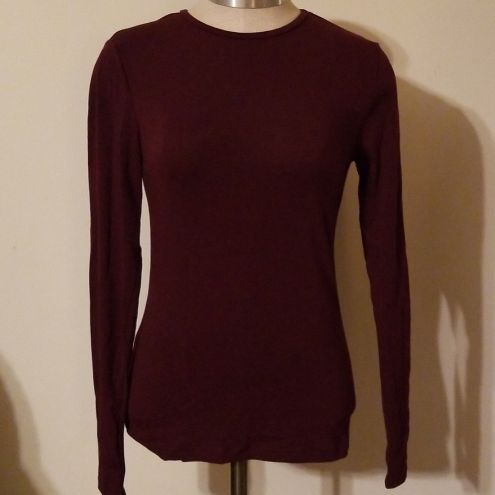H & M Burgundy Long Sleeve Stretch Tee Size S